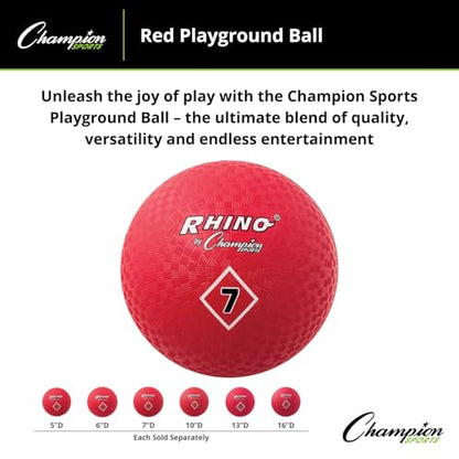 Champion Sports Playground Ball – Durable High-Bounce Ball, Sizes 5", 6", 7", 10", 13" & 16" for Gym, Recess & Play - style: 7" Diameter