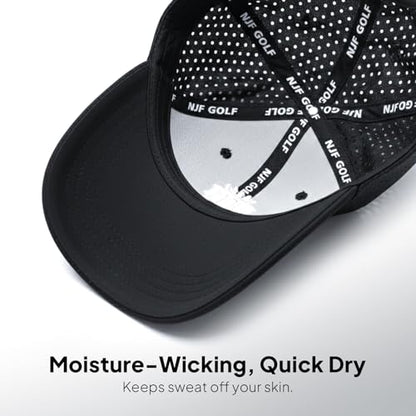 NJF Golf Hat Men - Breathable Mens Golf Hats, Adjustable Rope Hook and Loop Style Cap, Convenient Cap with Tee Holder - color: Black