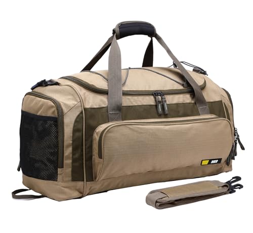 MIER Large Gym Bag for Men Sports Duffle Bag with Shoe Compartment 60L Lightweight Duffel Bags for Workout Fitness Travel - color: Khaki