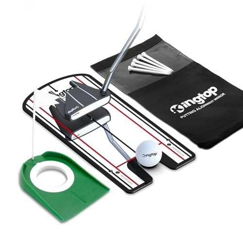 KINGTOP Golf Putting Mirror - Alignment Putting Training Aids for Consistency & Accuracy - Ideal for Indoor | Outdoor Practice, with Carry Bag and Golf Tees - color: Classic Putting Mirror with Putting Cup