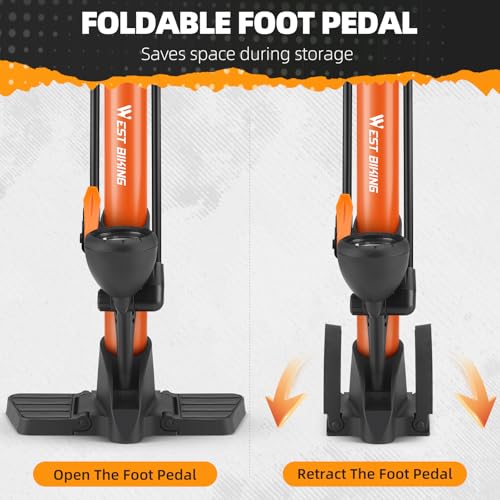Bike Floor Pump, Bikes Pump with Gauge,Bicycle Air Pump with High Pressure 160 Psi, BikeTire Pump with Presta Schrader Valves，Portable Hand Pump Bike, Fits Road Bikes MTB E-Bike, Ball - color: Orange