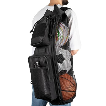Fitdom 47L Heavy Duty Mesh Equipment Ball Bag w/Adjustable Padded Sling Shoulder Strap Design for Coach. 3 Different Size Compartments. Perfect for Soccer Football Volleyball Basketball & Water Sports