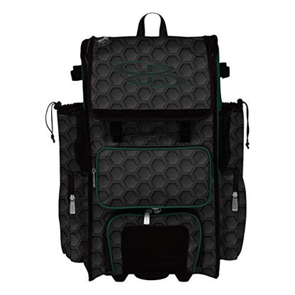 Boombah Rolling Superpack 2.0 3DHC Baseball/Softball Gear Bag - 23-1/2" x 13-1/2" x 9-1/2" - Multiple Colors - Telescopic Handle and Holds 4 Bats - Wheeled Version - color: Black/Dark Green