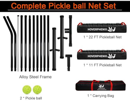 Portable Pickleball Net - 22FT Regualtion Size Pickle Ball Net，Weather Resistant Steady Steel Frame and Carry Bag for Indoor, Outdoor, Driveway, Backyard