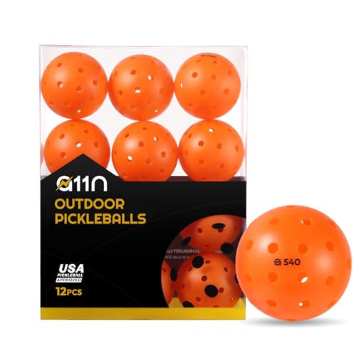 A11N S40 Outdoor Pickleball Balls- USA Pickleball Approved for Tournament Play, 3/6/12/50-Pack, Neon Green/Fuchsia/Tangerine - color: Tangerine, style: 12 Packs
