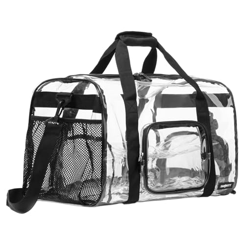 Large Heavy Duty Clear Duffel Bag with Shoes Compartment, Stadium Approved Clear Gym Bag with Adjustable Strap, Clear Tote Handbag Durable Crossbody for Football Basketball Baseball Golf Events Black