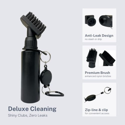 The Golfer's Workshop Deluxe Golf Club Brush Cleaner with Carabiner Clip and Leak-Proof Squeeze Water Bottle – Holds 4 Ounces of Water – Essential Golf Accessories & Gift