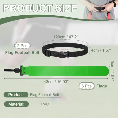 Flag Football Set, Adjustable Flag Football Belt with 1 Belt and 3 Flags Easy Tear Away - color: Emerald Green