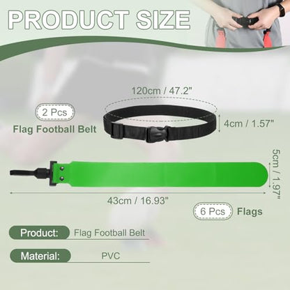 Flag Football Set, Adjustable Flag Football Belt with 1 Belt and 3 Flags Easy Tear Away - color: Emerald Green