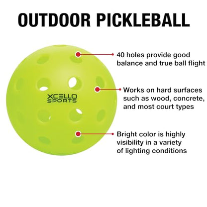 Xcello Sports Outdoor Pickleball 4-Pack, 40 Hole, Neon Green