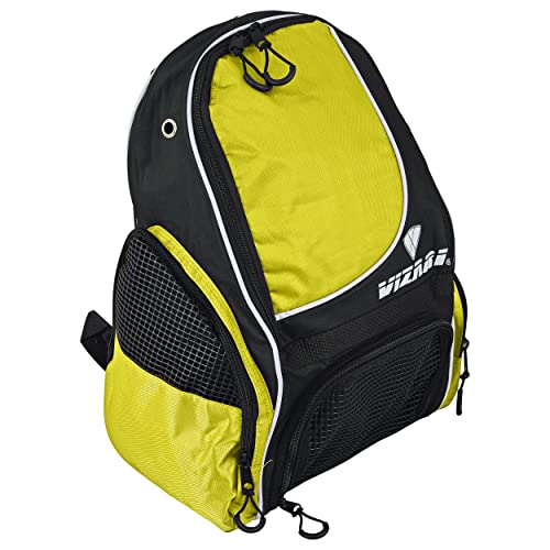 Vizari Solano Soccer Backpack With Ball Compartment and Vented Ball Pocket and Mesh Side Cargo Pockets for Adults and Teens - color: Neon Yellow
