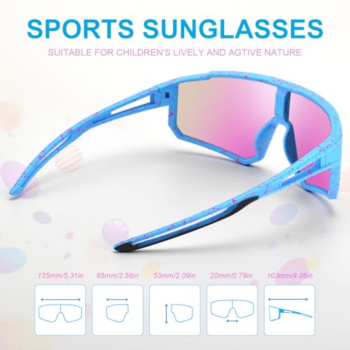 3PACK Kids Sunglasses for 6-14 Boys Girls, Youth Baseball and Cycling UV400 Protection Goggles - color: 3pcs-green Blue+purple Black+pink Pink-k11