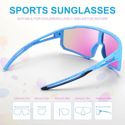 3PACK Kids Sunglasses for 6-14 Boys Girls, Youth Baseball and Cycling UV400 Protection Goggles - color: 3pcs-green Blue+purple Black+pink Pink-k11