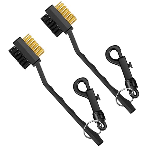 2 Pack Golf Brush and Groove Cleaner Ball Cleaner Club Cleaning Brush with Dual-Sided Nylon Bristles Accessories for Clubs and Balls, Black, Easily Attaches to Golf Bag
