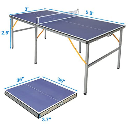 4/6/8/9 ft Professional Table Tennis Table Ping-Pong Tables Set Foldable & Portable Tables with Removable Net 2 Table Tennis Paddles and 3 Balls Easy Assembly - color: Blue, size: 6 Ft