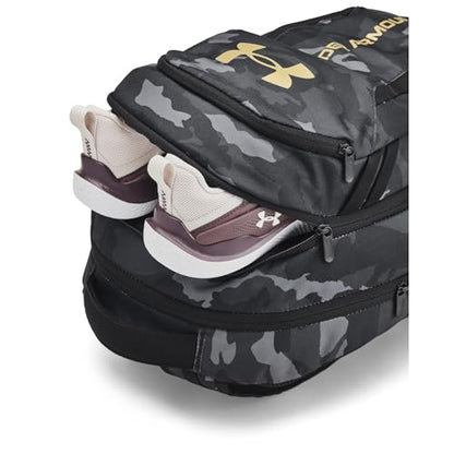 Under Armour Unisex-Adult Hustle 6.0 Backpack - Mens and Womens, (001) Black/Black/Metallic Gold, One Size Fits Most - color: (001) Black / Black / Metallic Gold, size: One Size