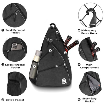 A11N SPORTS Pickleball Bag, Reversible Crossbody Sling Bag/Backpack for Women Men - color: Black