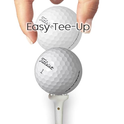 BIRDIE79 Big Easy White Golf Tee Set – 0.75" Big Head 3.25" Adjustable Height Tees, Reinforced Break-Resistant Construction, 6-Prong Low-Friction Design, Silicone Stoppers (12 Tees + 12 Stoppers).