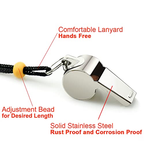 Stainless Steel Sports Whistles with Lanyard, Loud Crisp Sound Whistles Bulk Great for Coaches, Referees, and Officials - color: Silver B