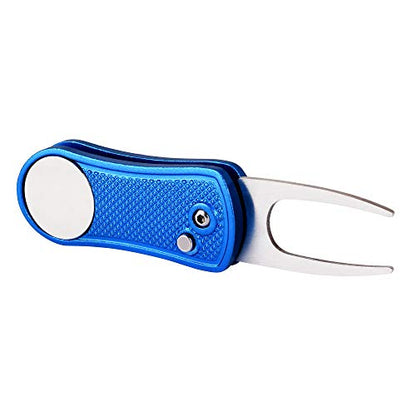 Mile High Life Golf Divot Repair Tool, All Metal Foldable Divot Tool with Pop-up Button & Magnetic Ball Marker - color: Blue Undulate