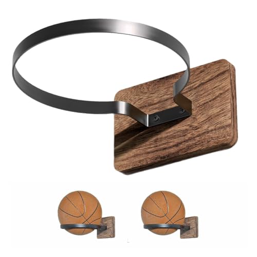 Set of 2 Wood Wall Mount Basketball Holder, Ball Holders Display Rack ，for Basketball Football Volleyball Storage, Sports Room Decor， for Boys Bedroom