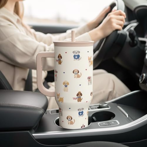 SANDJEST Dogs 40oz Tumbler with Handle and Straw, Insulated Stainless Steel Travel Coffee Mug for Women Girls Dog Lovers Dog Mom, Gift Idea for Birthday Christmas Mothers Day - color: Dog 1