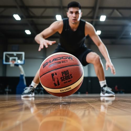 Shadow Pro Series 3800 Basketball, Size 7, Premium Competition Grade leather, Orange and Cream, Great durability. Reinforced butyl bladder. Adult Size 7, 28.5 inches. GST leather. Includes Inflator.