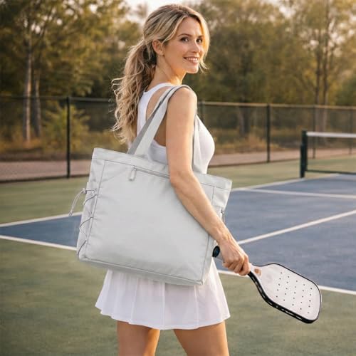 Pickleball Bag for Women Men, Large Pickleball Tote Holds 2-4 Rackets, Pickleball Bags with Shoe Compartment & Water Bottle Pocket, Pickleball Gifts, Water-Resistant & Lightweight - color: Grey