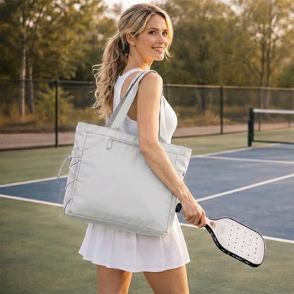 Pickleball Bag for Women Men, Large Pickleball Tote Holds 2-4 Rackets, Pickleball Bags with Shoe Compartment & Water Bottle Pocket, Pickleball Gifts, Water-Resistant & Lightweight - color: Grey