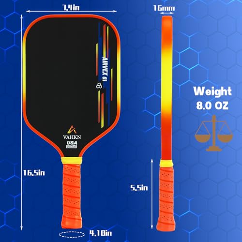 Pickleball Paddles |16MM Carbon Fiber Pickleball Paddle | High-Spin Textured Surface & Vibrant Gradient Edge | USAPA Approved Racket for Ultimate Power,Control & Precision - color: Orange