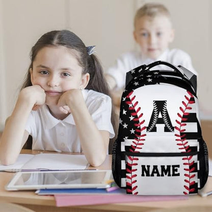 Mercuryelf Kids Backpack – Custom Baseball School Bookbag for Boys and Teens, American Flag Star Monogram School Backpack for Elementary Middle School Students, 17 Inch