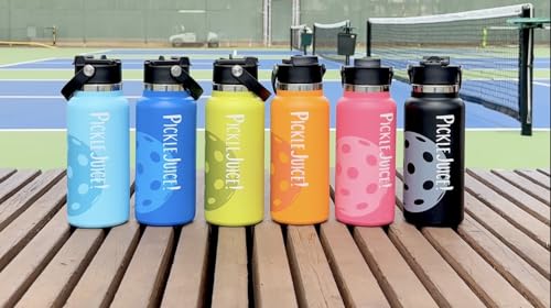 Maui Pickleball Co.™ Pickleball Water Bottle 32oz Insulated Stainless Steel Water Bottle PickleBall Accessories Pickleball Gifts Sip/Swig Lid with Carry Handle - color: Black Lava Sip/Swig