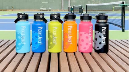 Maui Pickleball Co.™ Pickleball Water Bottle 32oz Insulated Stainless Steel Water Bottle PickleBall Accessories Pickleball Gifts Sip/Swig Lid with Carry Handle - color: Black Lava Sip/Swig