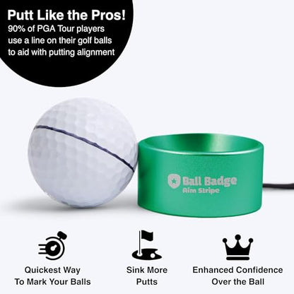Ball Badge Aim Stripe - 360 Degree Golf Ball Line Marker Kit with Golf Bag Attachment for Perfect Alignment and Precision Putting - color: Green