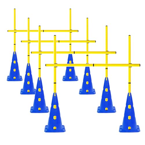 Agility Poles and Hurdles Set Detachable Speed Training Poles Set 8 Training Cones and 12 Agility Poles - color: Blue