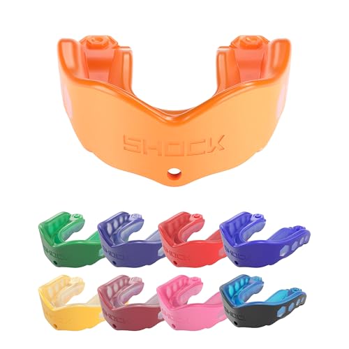Shock Doctor Mouth Guard Sports, Hockey, Lacrosse, Baseball, Wrestling Moutguard, Gel Max Heavy Duty Protection & Custom Fit, Football Mouth Guard with Strap, Adult & Youth Mouthguard - color: Orange, size: Adult, style: Non-flavored