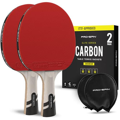 PRO-SPIN Ping Pong Paddles – ITTF Approved Professional Table Tennis Rackets with Carbon Fiber for Superior Control | 7-Ply Blade, Premium Rubber, 2.0mm Sponge