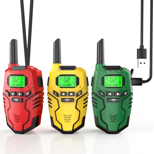 Inspireyes Walkie Talkies for Kids, Rechargeable Long Range 2 Way Radio, Outdoor Beach Camping Road Trip Role Play Toys for 3 4 5 8-12 Year Old Boys Birthday Xmas Gift for Kids, 3 Pack - color: Hero · Lime · Jungle, size: 3 Pack