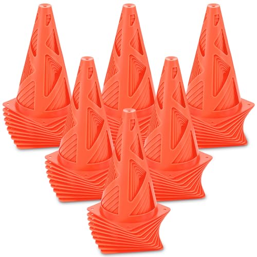 Tuanse 60 Pieces Plastic Agility Cones, 9 Inch Indoor Outdoor Training Sport Cone, Soccer Flexible Cone Sets Marker Cones for Kid Dog Training, Party, Drills, Basketball, Soccer - color: Orange