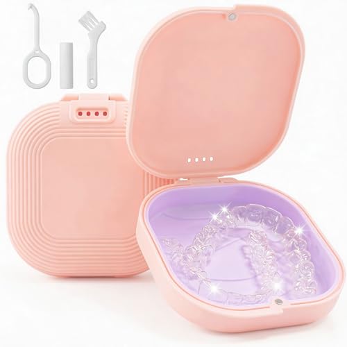 Retainer Case with Vent Holes, Aligner Case for Invisalign, Portable Aligner Kit, Removable Silicone Liner, Orthodontic Storage Box Secure Magnetic Closure for Travel - Pink - color: Pink
