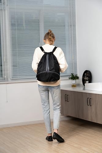 Valleycomfy Sports Drawstring Backpack - Water Resistant String Bag with Side Mesh Pockets Shoe Compartment Gym Backpack for Women & Men Blue - color: A-blue