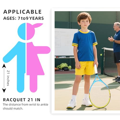 17"-23" Kids Tennis Racket for Aged 2-9, Lightweight and Durable, Including 1 Toddler Tennis Racket and 1 Replacement Grip Tapes - color: 1-Yellow Blue, size: 21"