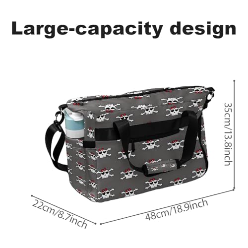 Brown Leopard Print Sports Duffle Bag - Large Gym Bag with Ventilated Shoe Compartment & Front Racket Sleeve, Waterproof Lightweight for Women Men Tennis Pickleball Travel - color: Skull Gray