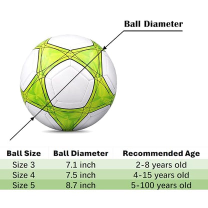 Soccer Ball Size 3,4,5 Soft PU for Practice Training Gift Boys Girls Kid Come with Pump and Needle - color: Green, style: Size 3