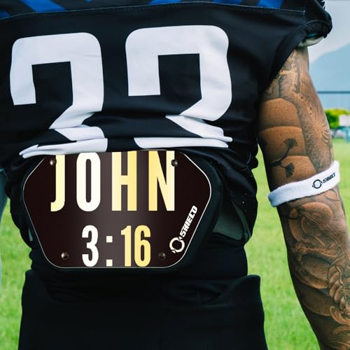 O Shield Golden Cross Chrome Football Back Plate, Lower Back Pads for Football Players, Rear Protector, Cross Series - size: Youth (Weight less than 180 Pounds), style: John 3:16 Black