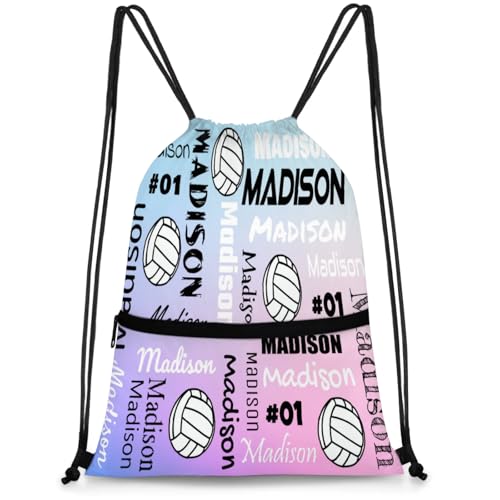 Custom Volleyball Style Drawstring Bag, Personalized Sports Ball Backpack Drawstring Sack Cinch Bags for Team Gift Party Favors, Cut Glitter Pattern - color: Blue
