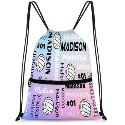 Custom Volleyball Style Drawstring Bag, Personalized Sports Ball Backpack Drawstring Sack Cinch Bags for Team Gift Party Favors, Cut Glitter Pattern - color: Blue