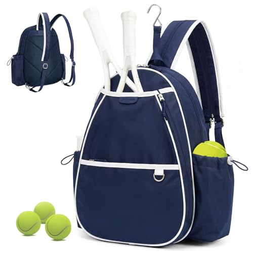 Tennis Bag for Women & Men Sling Crossbody Backpack 2-Racket Waterproof Pocket & Fence Hook Racket Bags Suitable for Pickleball Tennis Badminton - color: Navy