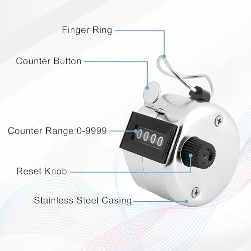 2 Pack Hand Tally Clicker Counter – 4 Digit Metal Mechanical Hand Counter with Lanyard for People Counting, Lap Tracking, Knitting, Pitch, Golf, Coaching, Umpire, Events