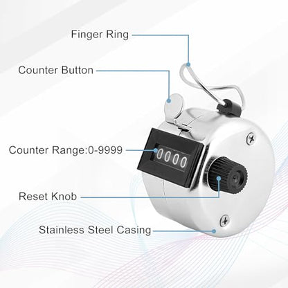 2 Pack Hand Tally Clicker Counter – 4 Digit Metal Mechanical Hand Counter with Lanyard for People Counting, Lap Tracking, Knitting, Pitch, Golf, Coaching, Umpire, Events